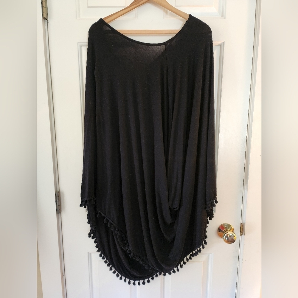 Three Birds Nest Wren Tassle Tunic Top Poncho Black Sixe Xl Boho Hippie Festival